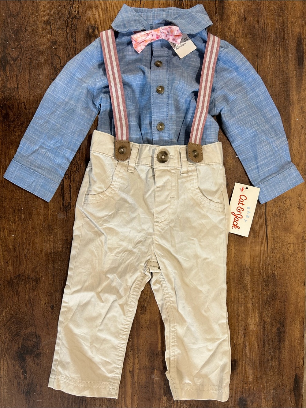 Cat & Jack Light Blue Boys' Button-Up Shirt with Pink Patterned Bow